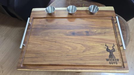 Personalised Kiaat Braai Board with 3 Bowls 600 x 450 mm