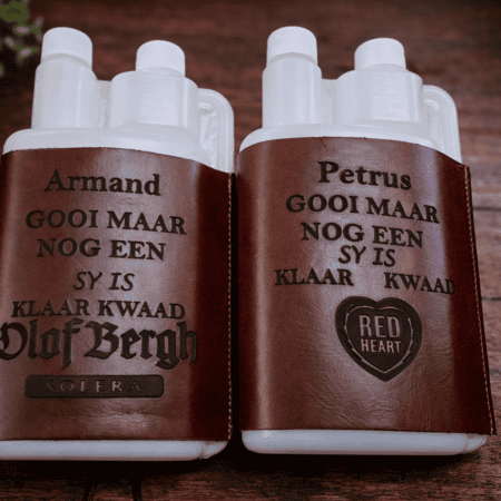 Personalised Drinks Bottle with Leather Sleeve
